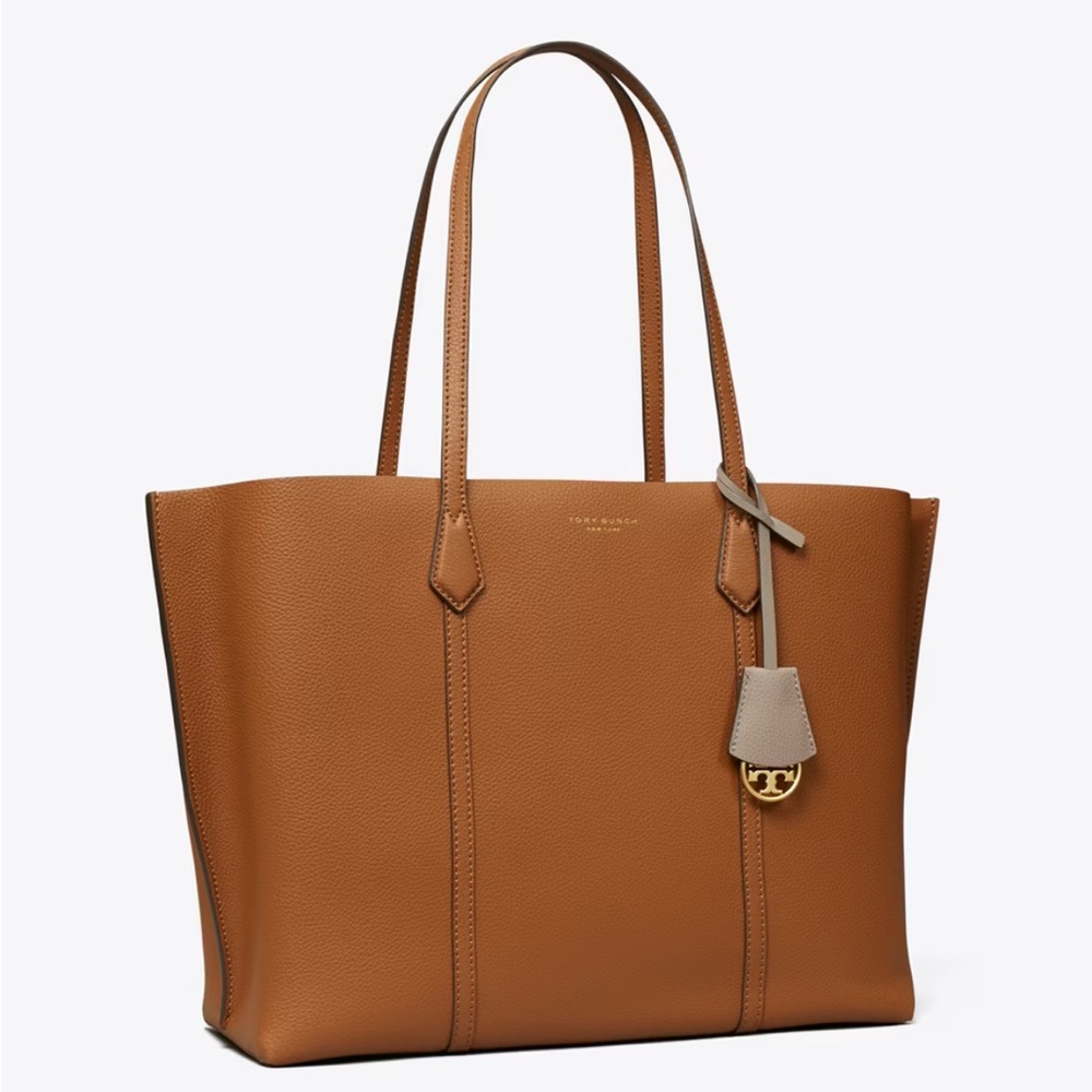 Tory Burch PERRY TRIPLE-COMPARTMENT TOTE Brown Leather Tote Bag